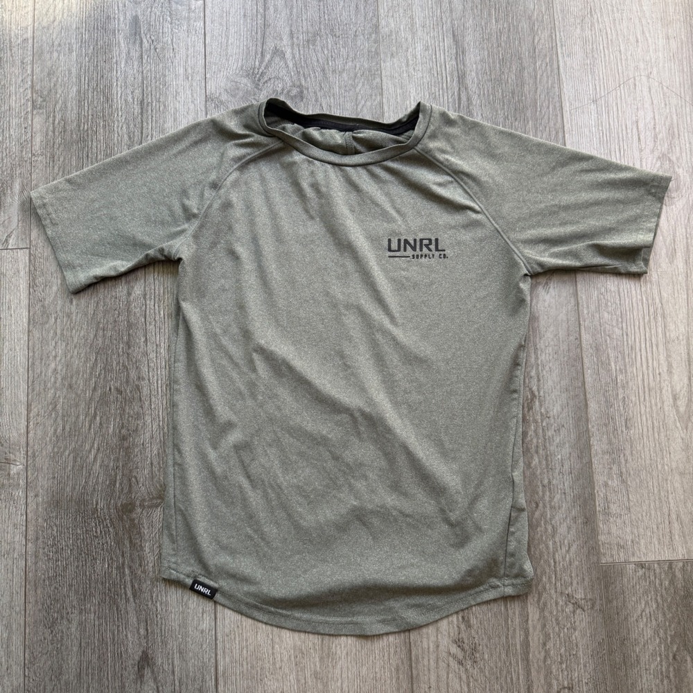 UNRL Supply Co Youth Small Olive Green Performance Tee Raglan Curved Hem Shirt